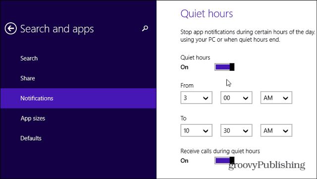 تتيح لك ساعات الهدوء في Windows 8.1 تعطيل إعلامات التطبيق