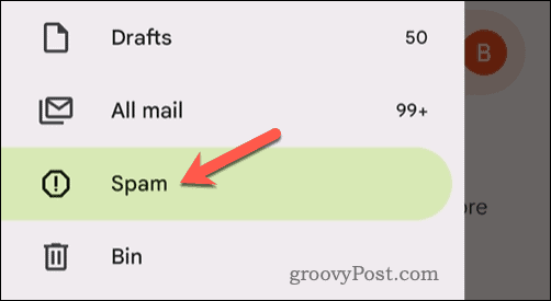 افتح مجلد البريد العشوائي في Gmail في تطبيق الهاتف المحمول
