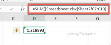صيغة Excel SUM تستخدم نطاق خلايا من ملف Excel مختلف