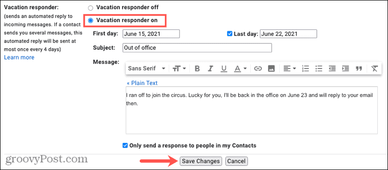 Gmail Out of Office Vacation Responder عبر الإنترنت 