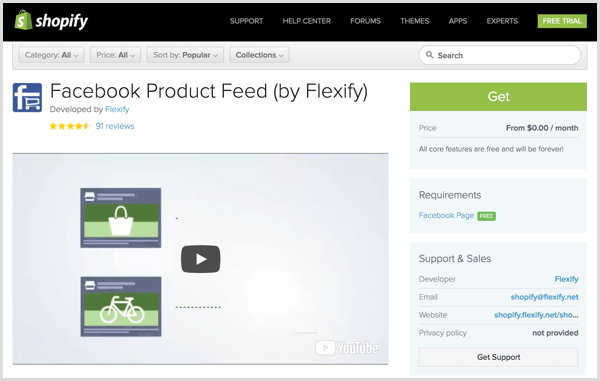 Facebook Product Feed عن طريق صفحة البرنامج المساعد Flexify