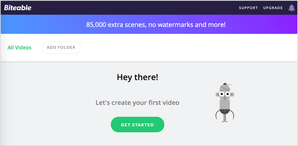 انقر فوق البدء لإنشاء فيديو Biteable جديد.