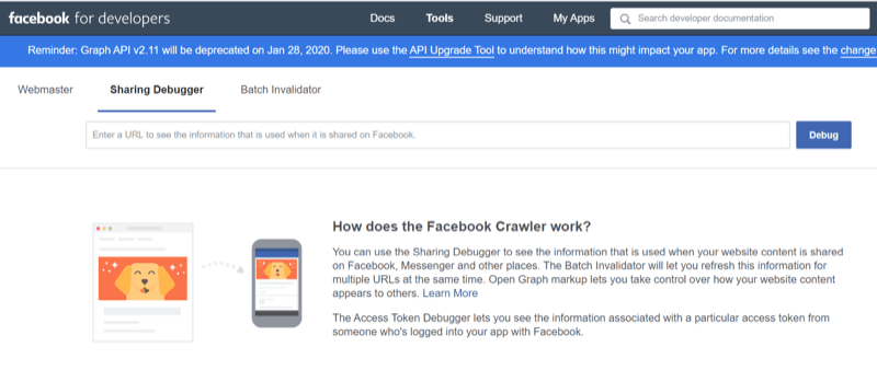 الخطوة 1 حول كيفية استخدام أداة Facebook Sharing Debugger