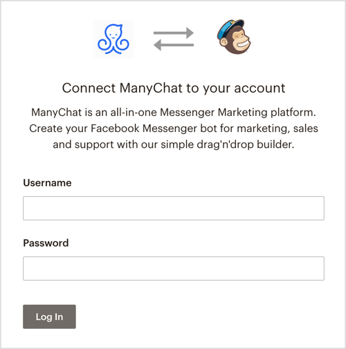 قم بتسجيل الدخول إلى حساب MailChimp الخاص بك عبر ManyChat.