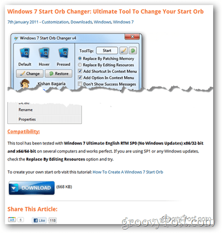 Windows 7 قم بتشغيل Orb Changer