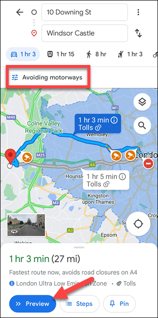 طريق خرائط جوجل للجوال بدون طرق سريعة