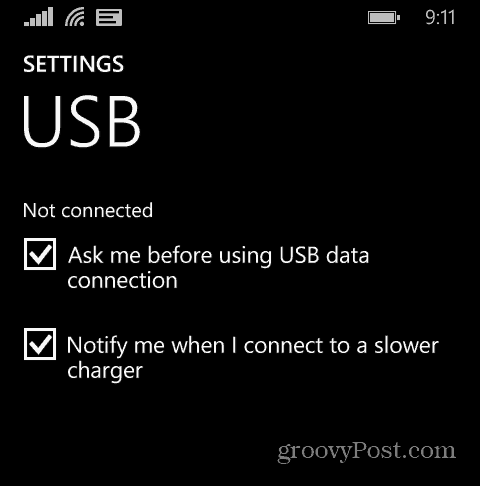 إعدادات Windows Phone USB