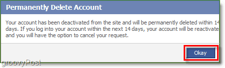 يجب الانتظار 14 يومًا بعد تأكيد حذف حسابك على Facebook