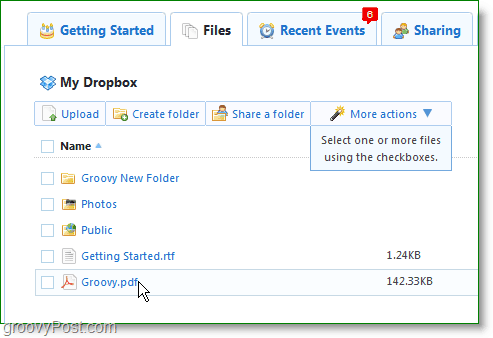 لقطة شاشة Dropbox - إدارة حساب صندوق الإسقاط الخاص بك على الإنترنت