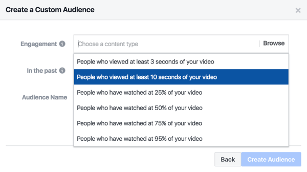 تضخيم محتوى الفيديو بإعلان Facebook الذي يستهدف الأشخاص الذين شاهدوا العرض لمدة 10 ثوانٍ على الأقل.