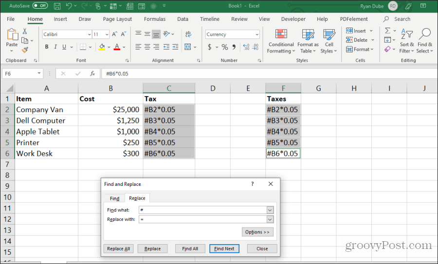 البحث واستبدال الصيغة في Excel