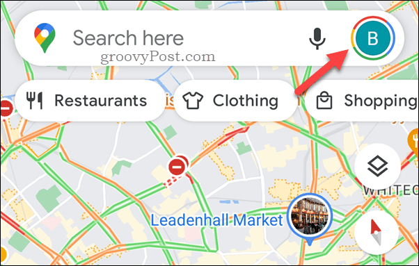 اضغط على أيقونة الملف الشخصي لخرائط Google