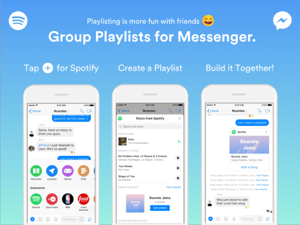 وسعت Spotify الوظائف داخل روبوت Messenger الخاص بها للسماح للمجموعات بإنشاء قوائم تشغيل مباشرة من داخل تطبيق Messenger.