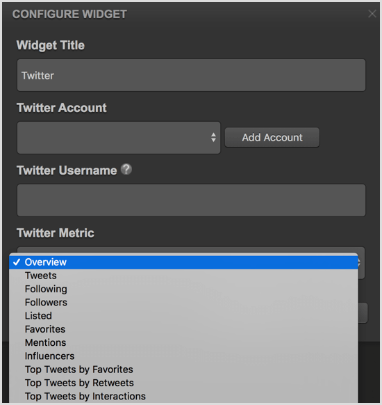 Cyfe تكوين عنصر واجهة مستخدم Twitter