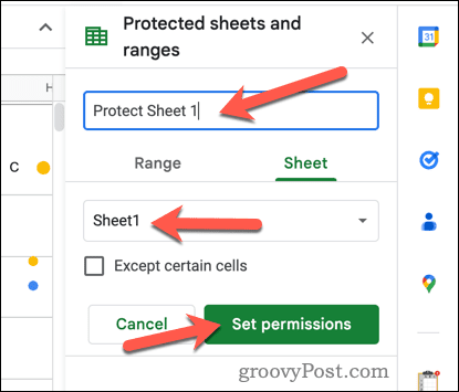 حماية ورقة في Google Sheets