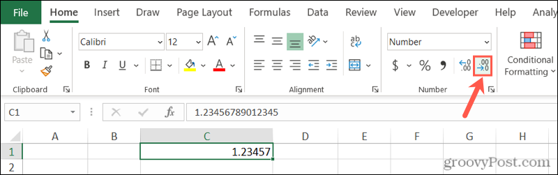 إنقاص الزر العشري في Excel