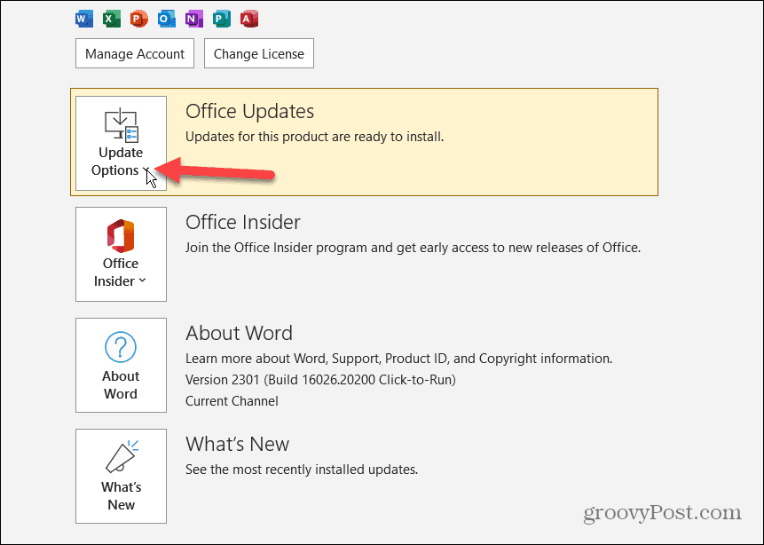 تعطيل تحديثات Microsoft Office 