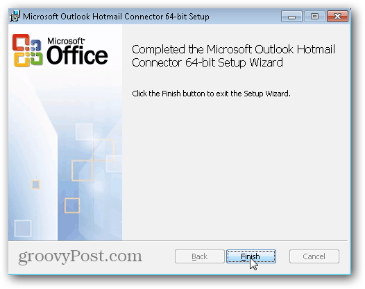 Outlook.com Outlook Hotmail Connector - انقر فوق "إنهاء"