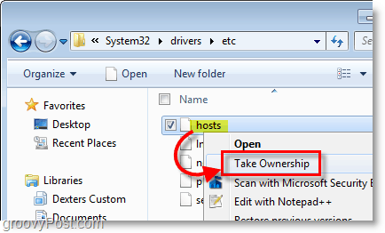 لقطة شاشة لنظام التشغيل Windows 7 - استخدم قائمة سياق النقر بزر الماوس الأيمن للحصول على ملكية أي ملف في نظام التشغيل Windows 7