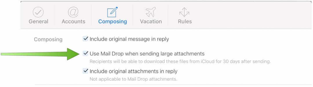 قم بتشغيل Mail Drop