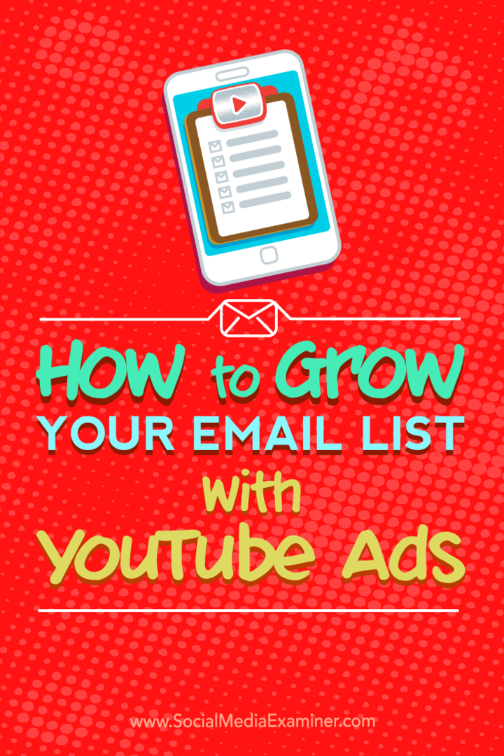كيفية تنمية قائمة البريد الإلكتروني الخاصة بك مع إعلانات YouTube بواسطة Ryan Williams على Social Media Examiner.