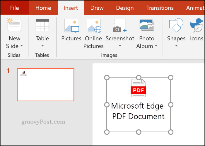 ملف PDF مدرج ككائن في PowerPoint
