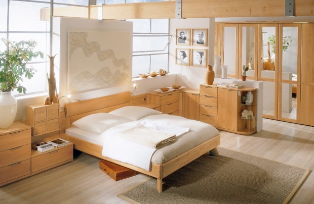 زخرفة سرير الخشب الطبيعي