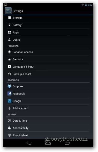 حسابات مستخدمي Nexus 7 - مستخدم الإعدادات