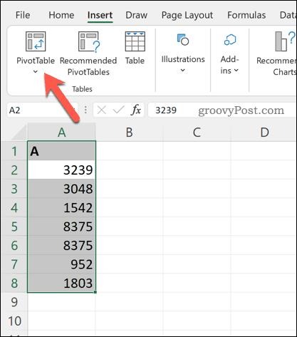 إدراج جدول محوري في Excel