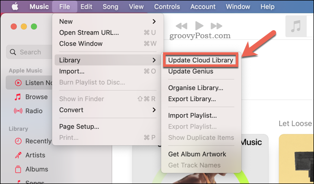 تحديث مجموعة Apple Music السحابية في تطبيق Mac Music
