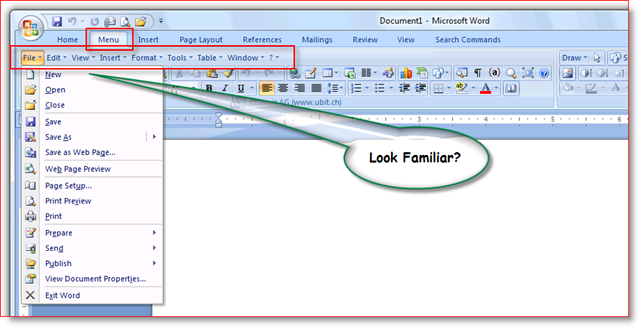شريط أدوات Office 2007 بعد UBitMenu