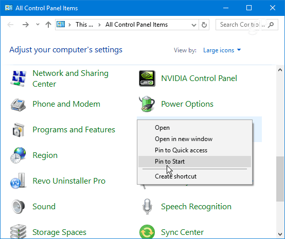بدء تشغيل عنصر لوحة التحكم في Windows 10