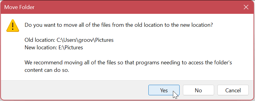 انقل مجلدات المستخدم الافتراضية على Windows 11