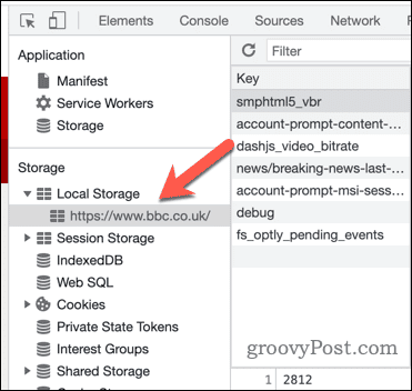 التخزين المحلي في قائمة أدوات مطوري Google Chrome