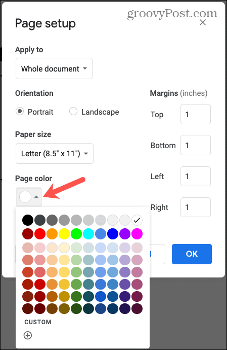 لون صفحة محرر مستندات Google
