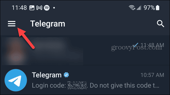 زر القائمة في Telegram على نظام Android