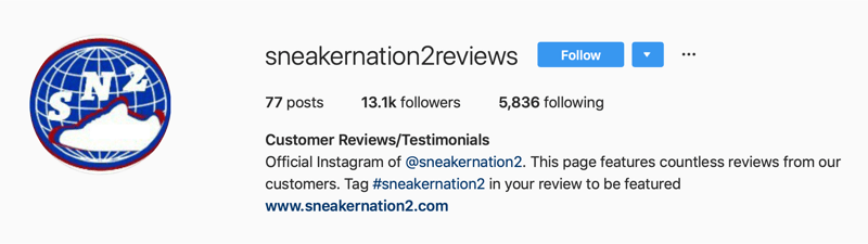 حساب Instagram ثانوي لمراجعات SneakerNation2