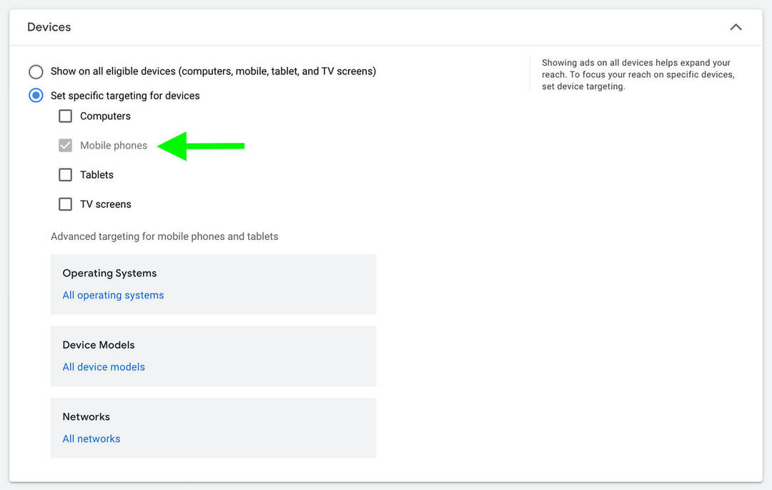 how-to-configuration-device-calling-using-youtube-shorts-ads-open-devices-panel-set-specific-Target-for-devices-mobile-phones-select-Operating-systems-Models-network-example- 4