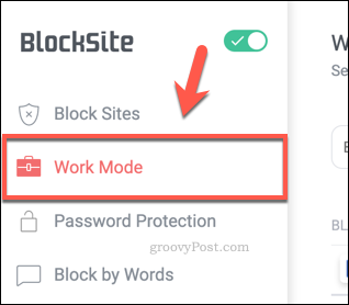 علامة التبويب وضع عمل BlockSite