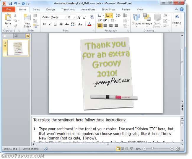 كيفية إنشاء بطاقة إلكترونية مخصصة Groovy مع PowerPoint 2010