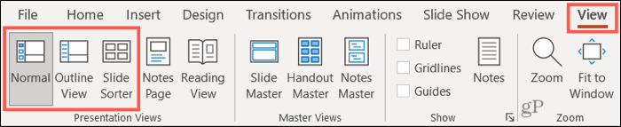 طريقة العرض PowerPoint Normal و Outline و Slide Sorter