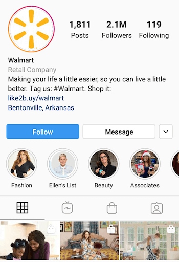 مثال على السيرة الذاتية للأعمال Instagram مع دعوة للعمل (CTA)