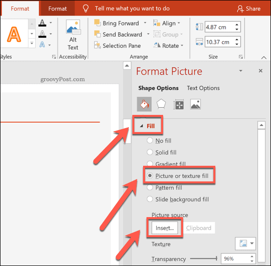 إدراج صورة في شكل في PowerPoint