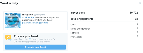 انقر فوق تغريدة لرؤية المزيد من بيانات المشاركة في Twitter Analytics.