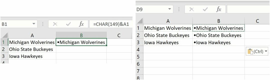 كيفية إدراج نقاط التعداد النقطي في جدول بيانات Excel