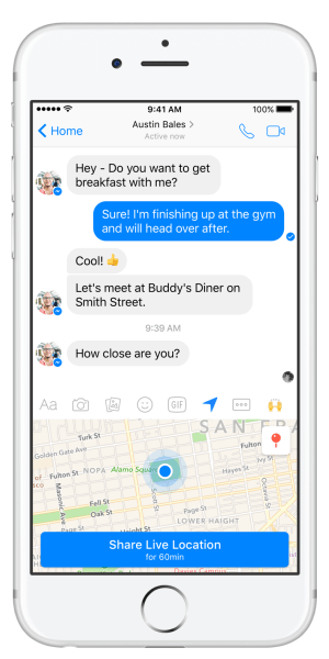 يقدم Facebook Messenger ميزة Live Location.