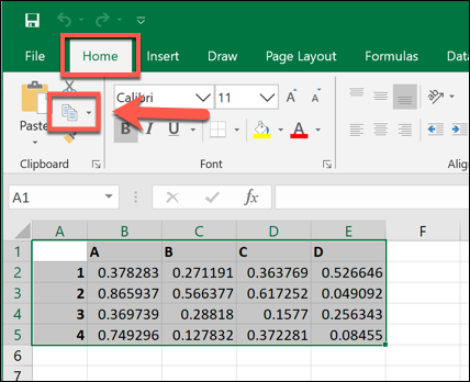 نسخ البيانات المحددة في Microsoft Excel