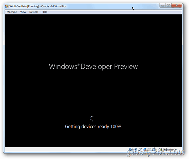 شاشة تمهيد VirtualBox Windows 8 بعد التثبيت
