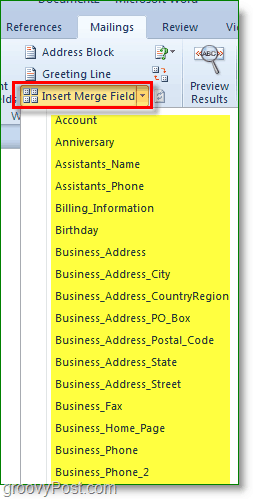 لقطة شاشة Outlook 2010 - أدخل المزيد من الحقول المخصصة ، على الرغم من أنها اختيارية