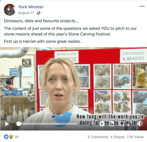 مثال على منشور على Facebook يدعم AMA من York Minster.